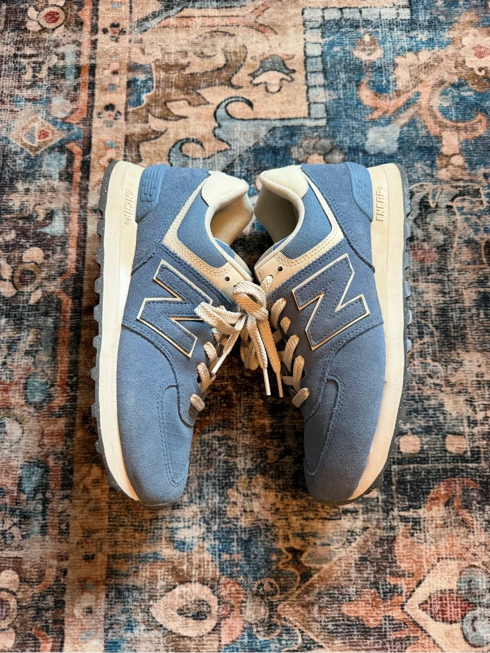New Balance Blue and Cream Low-Top Sneakers